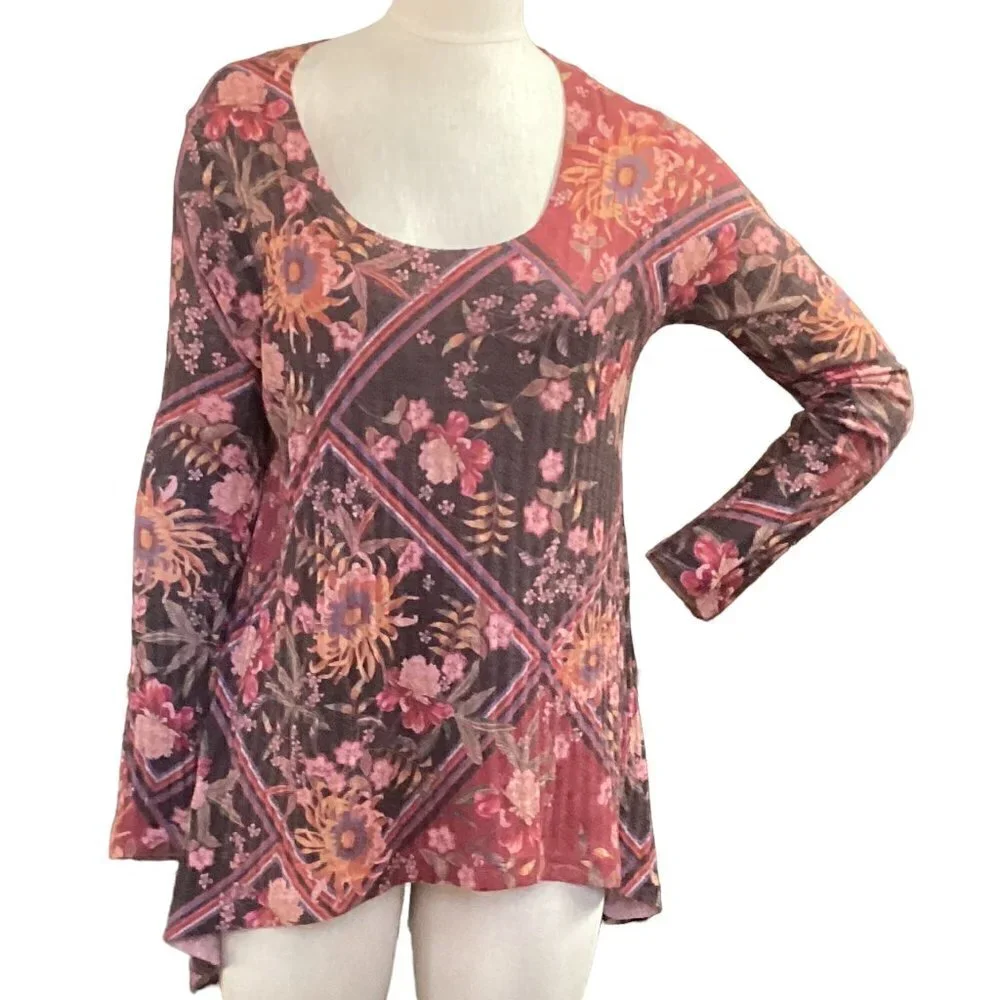 Soft Surroundings Ribbed Knit Floral Swing Tunic Top Sz PM 112E - Picture 2 of 8